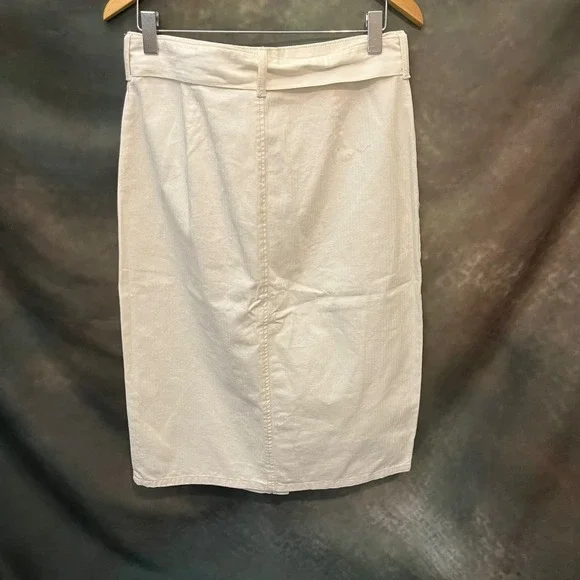 Blu Pepper Day to Day Cream Herringbone Belted Button Front Skirt Size Large‎ - Picture 3 of 5